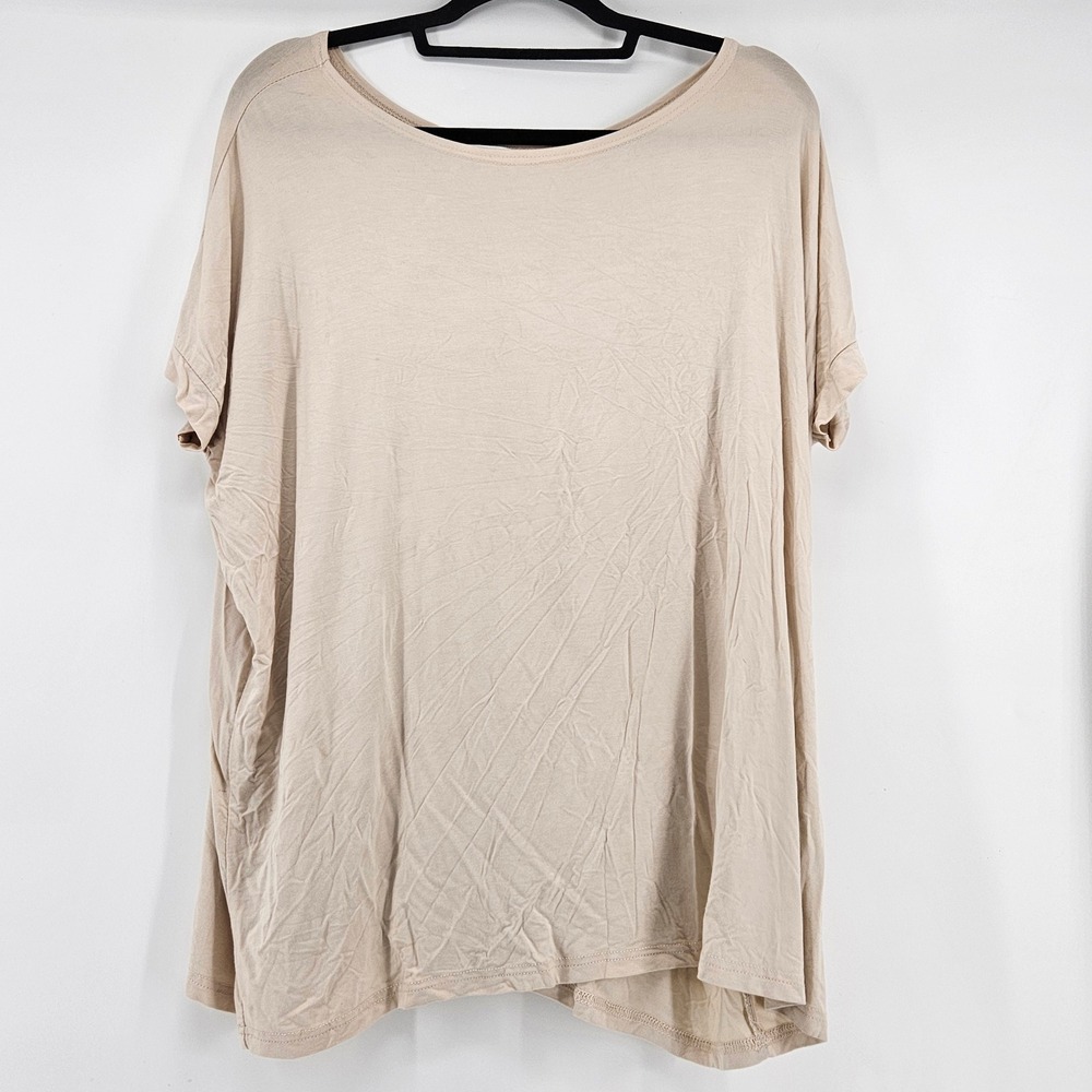 Piko Green Earth Beige Bamboo Oversized Short Sleeve Top S Minimalist Earthy